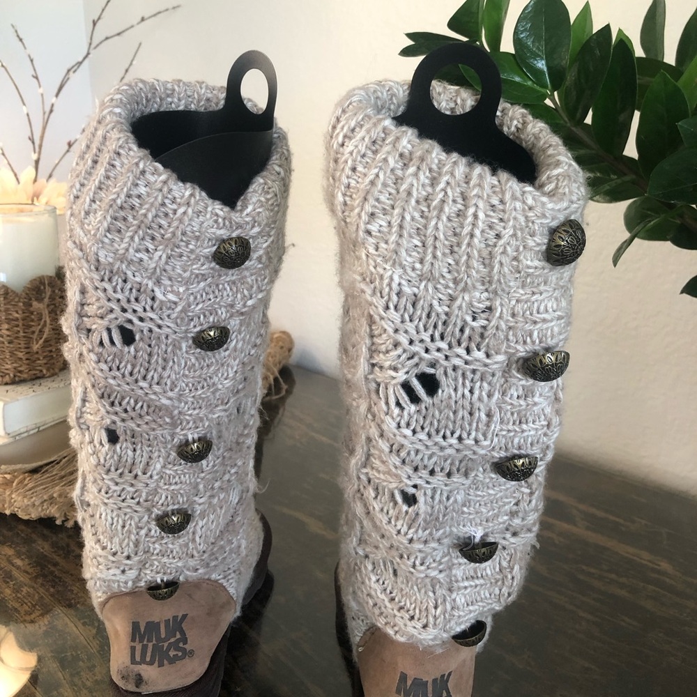 Muk Luks Cream Knit Button Boot Toppers